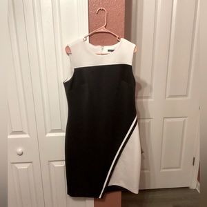 Tommy Hilfiger Black & White Asymmetrical Business Sheath Dress. Size 14